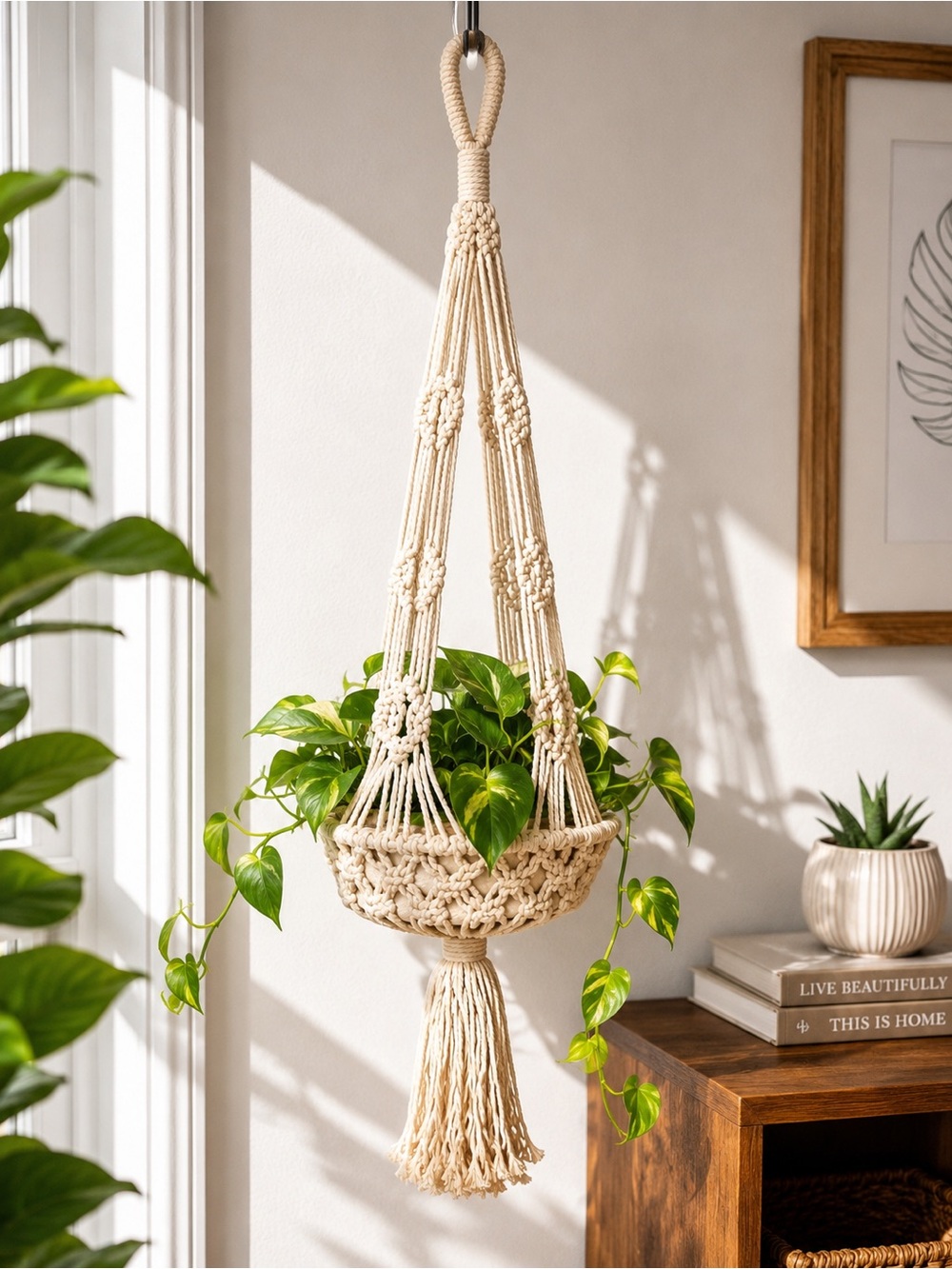 Macrame Hanging Plant Holder Cream Boho Plant Hanger